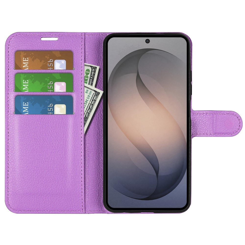 Litchi knížkové pouzdro na Samsung Galaxy S26 FE - fialové