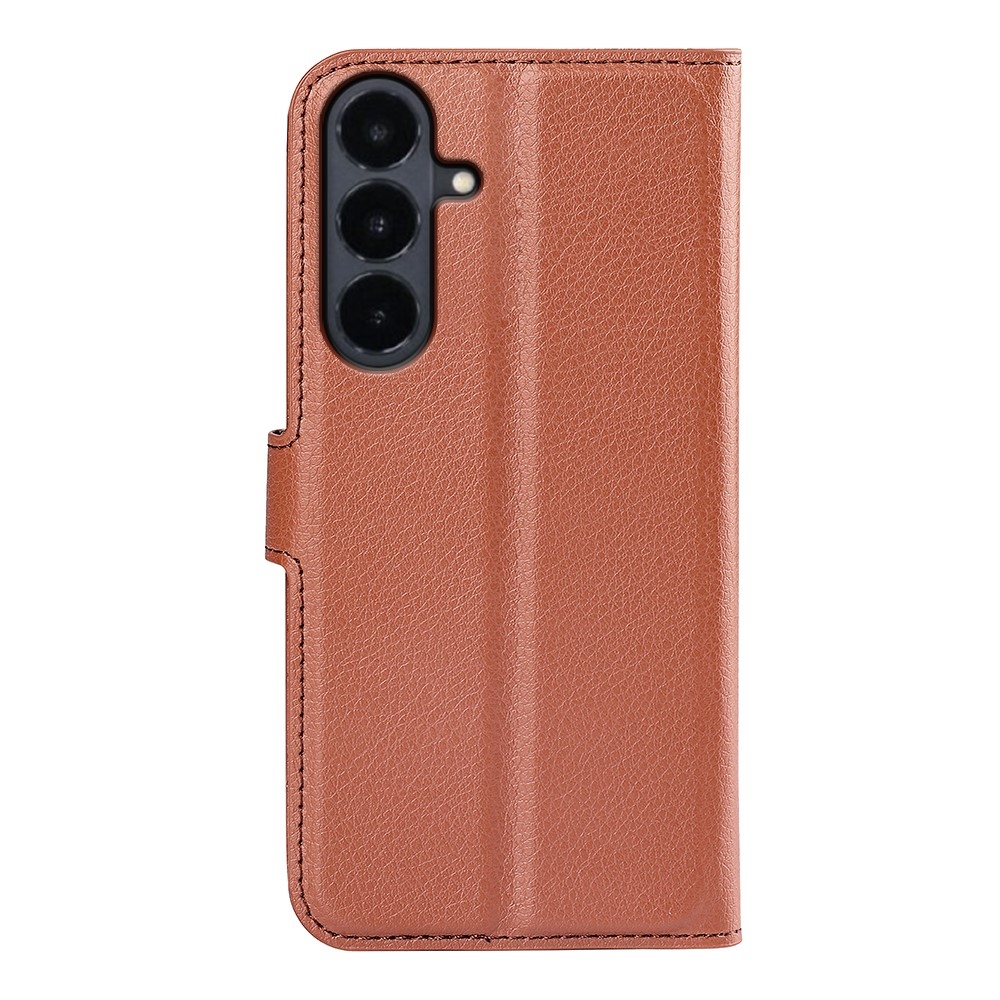Litchi knížkové pouzdro na Samsung Galaxy S26 FE - hnědé