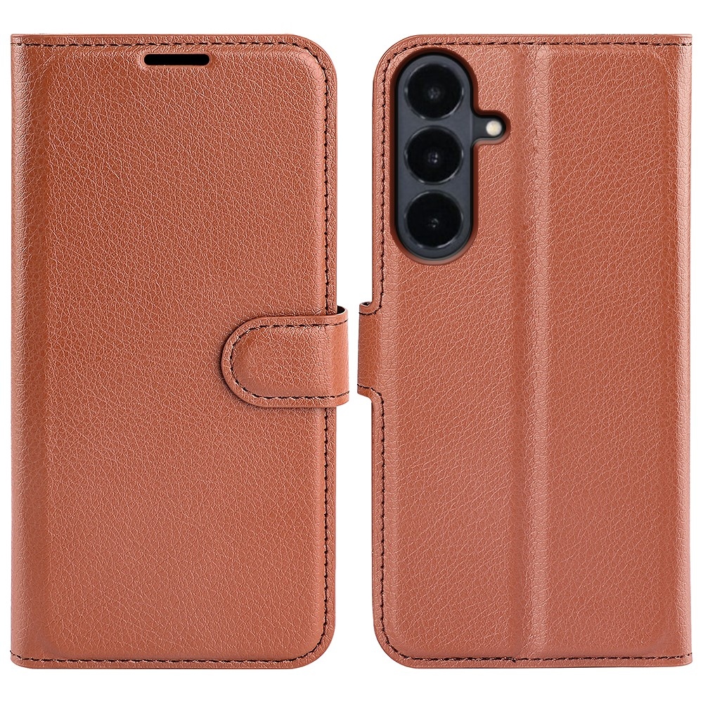 Litchi knížkové pouzdro na Samsung Galaxy S26 FE - hnědé