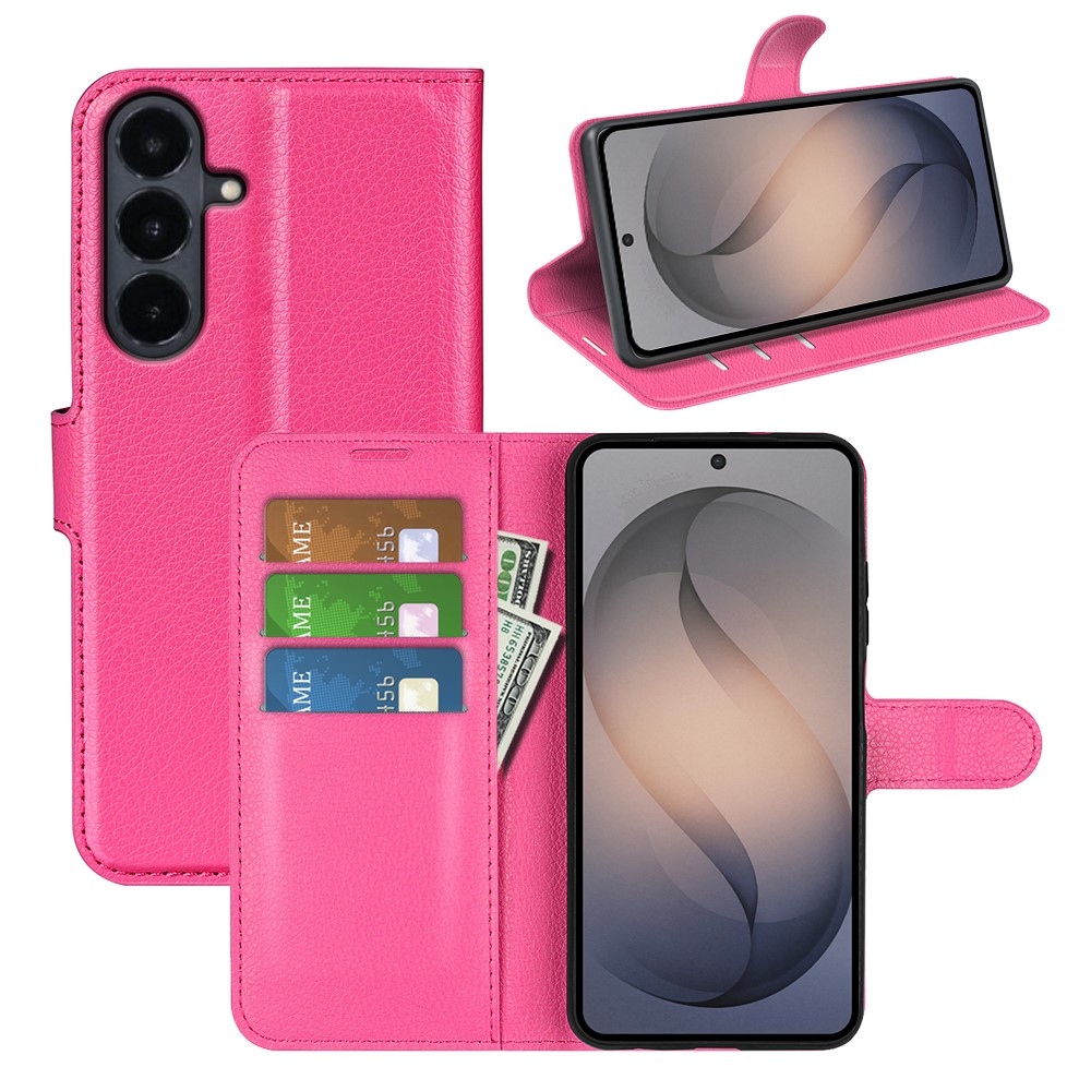 Litchi knížkové pouzdro na Samsung Galaxy S26 FE - rose