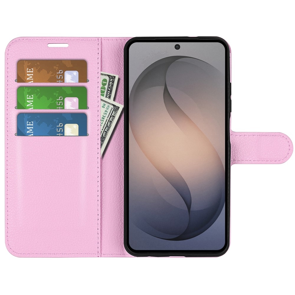 Litchi knížkové pouzdro na Samsung Galaxy S26 FE - růžové