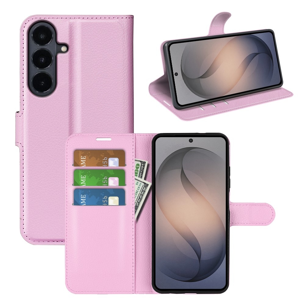 Litchi knížkové pouzdro na Samsung Galaxy S26 FE - růžové