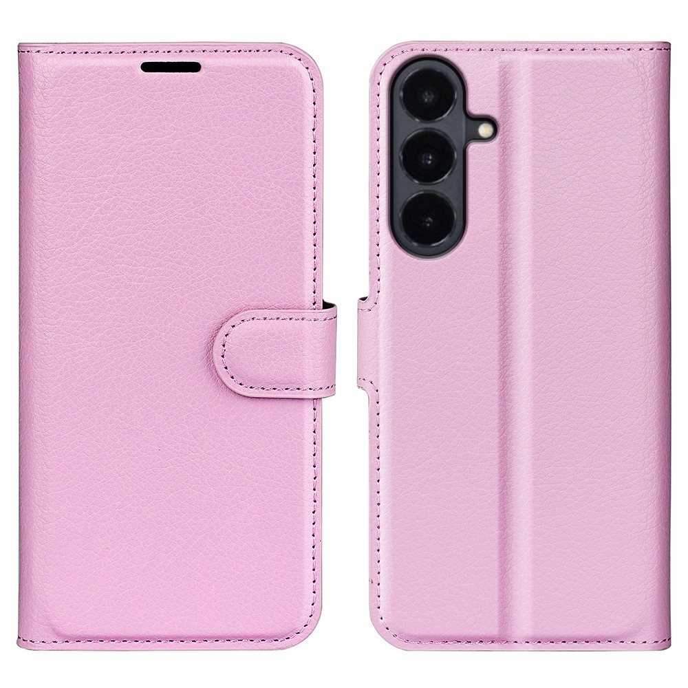 Litchi knížkové pouzdro na Samsung Galaxy S26 FE - růžové