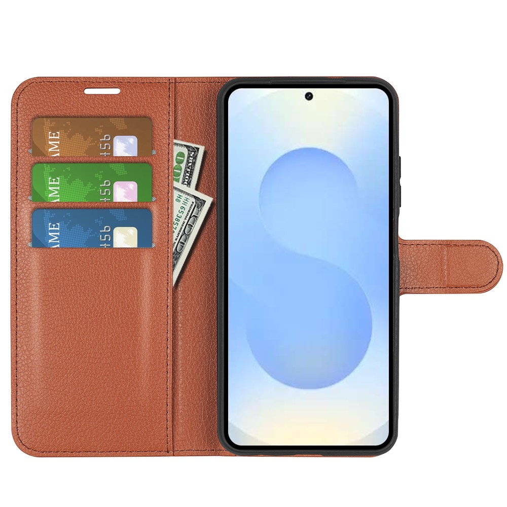 Litchi knížkové pouzdro na Samsung Galaxy S26+ - hnědé