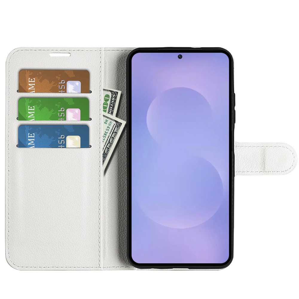 Litchi knížkové pouzdro na Samsung Galaxy S26/S26 Pro - bílé