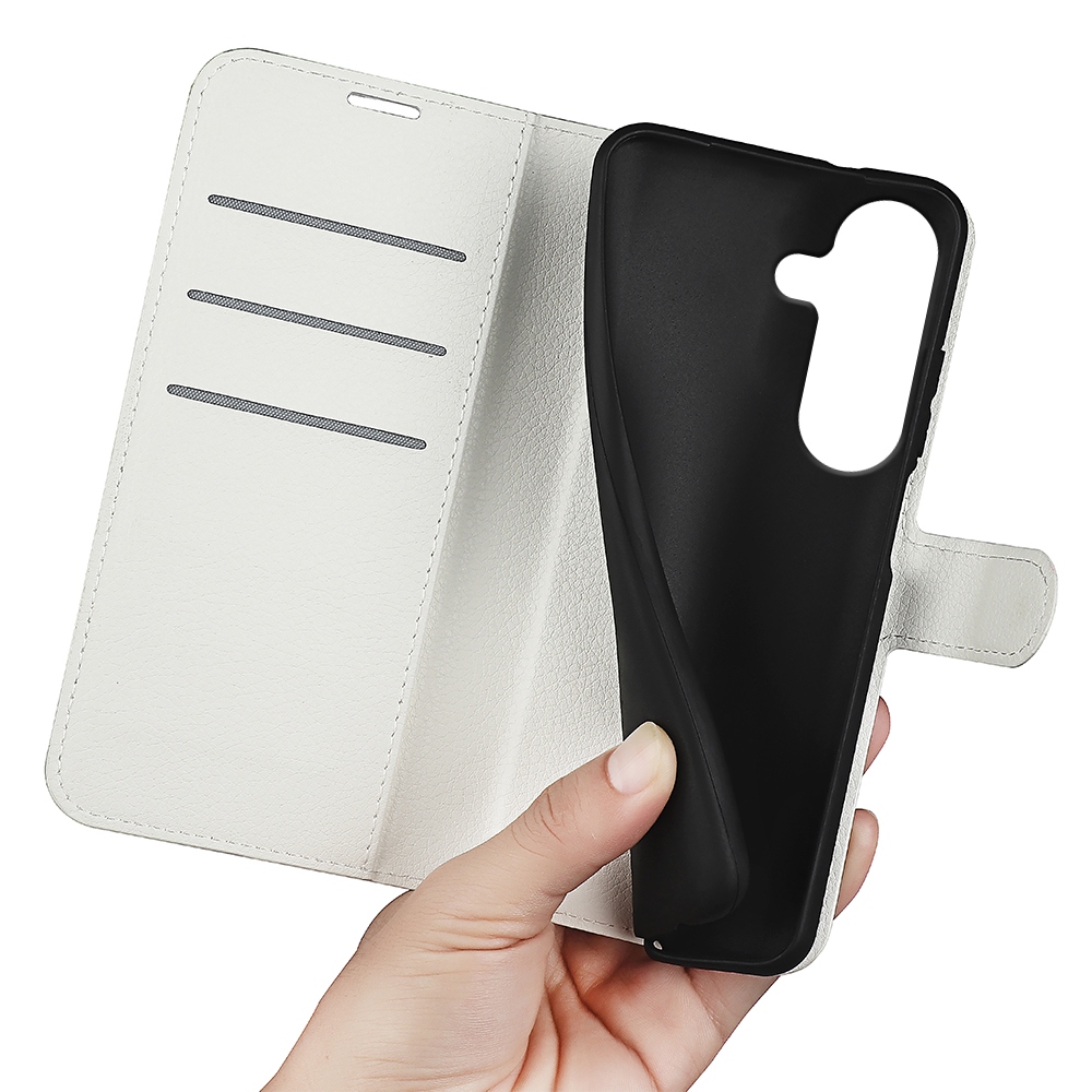 Litchi knížkové pouzdro na Samsung Galaxy S26/S26 Pro - bílé