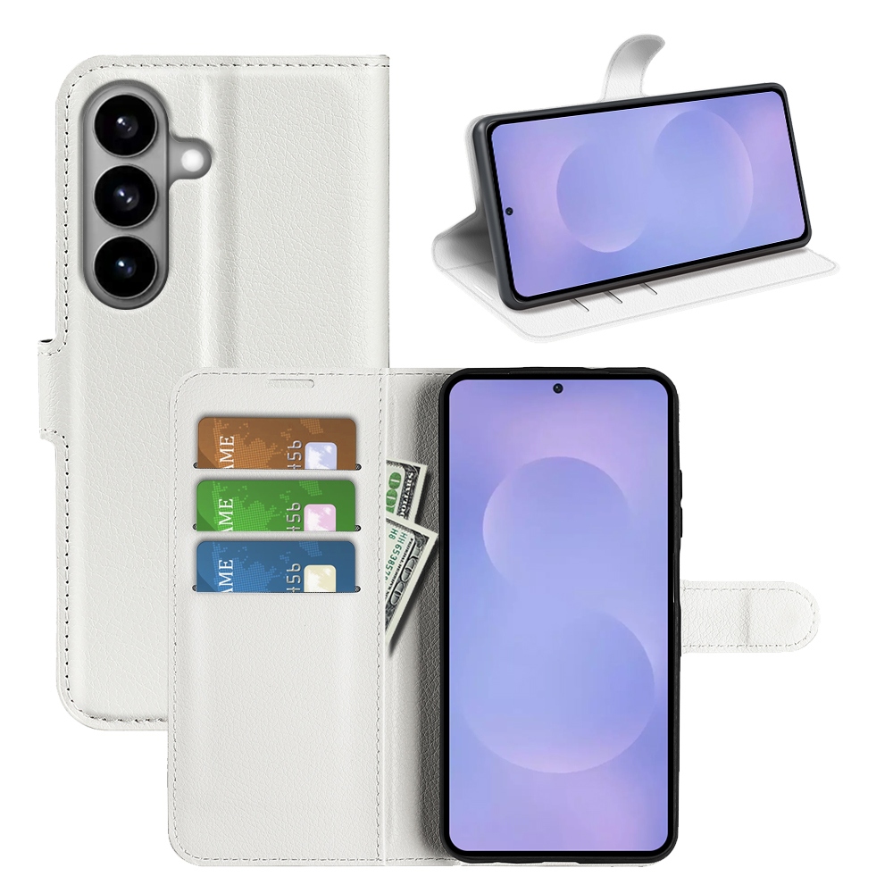Litchi knížkové pouzdro na Samsung Galaxy S26/S26 Pro - bílé