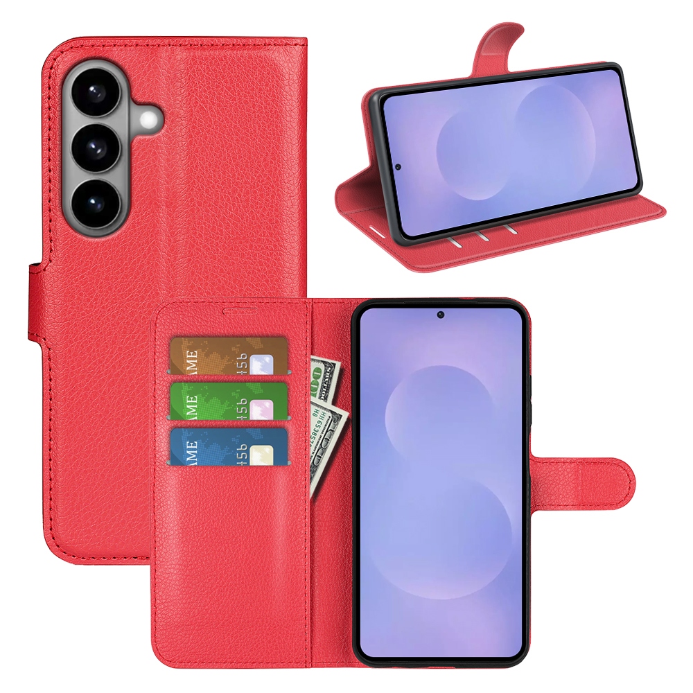 Litchi knížkové pouzdro na Samsung Galaxy S26/S26 Pro - červené