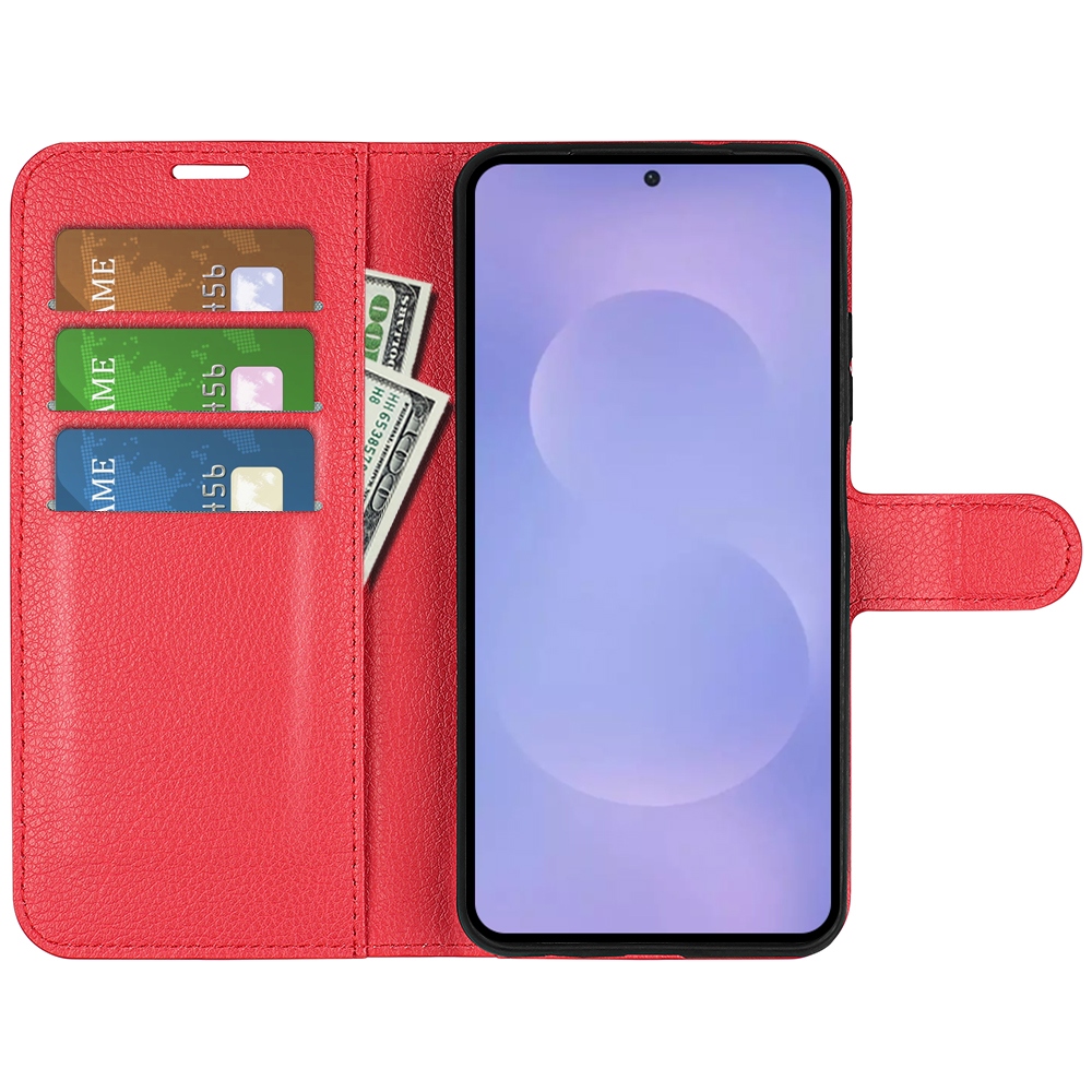Litchi knížkové pouzdro na Samsung Galaxy S26/S26 Pro - červené