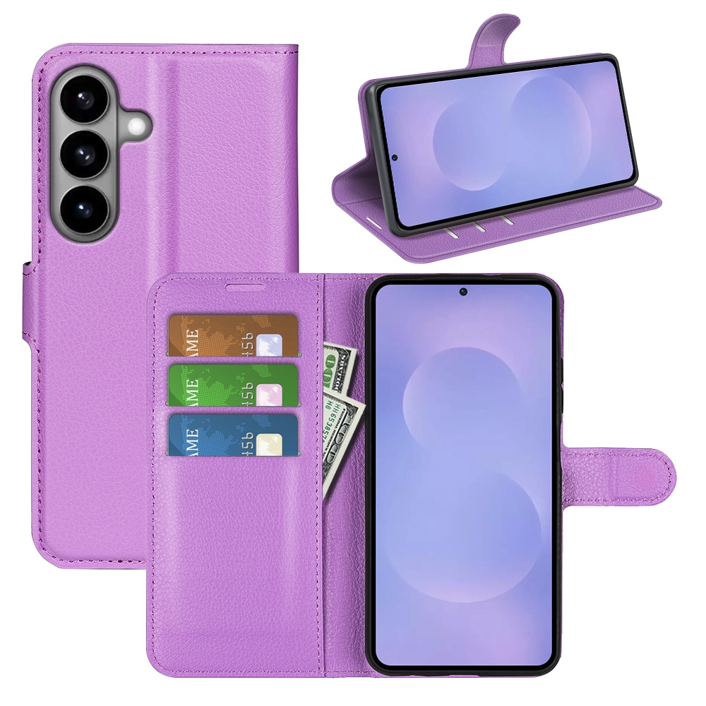 Litchi knížkové pouzdro na Samsung Galaxy S26/S26 Pro - fialové