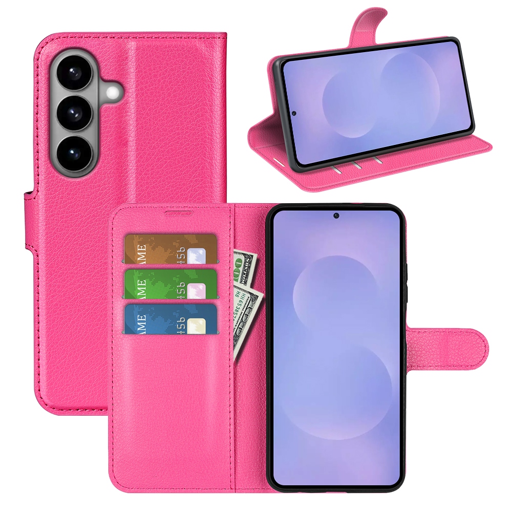 Litchi knížkové pouzdro na Samsung Galaxy S26/S26 Pro - rose