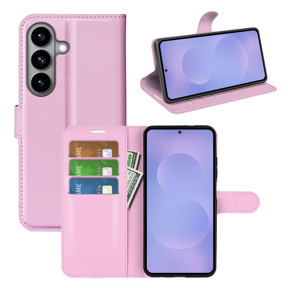 Litchi knížkové pouzdro na Samsung Galaxy S26/S26 Pro - růžové