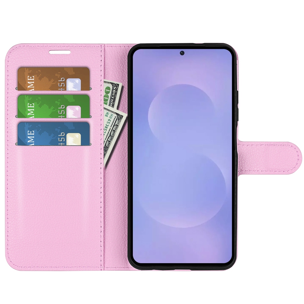 Litchi knížkové pouzdro na Samsung Galaxy S26/S26 Pro - růžové