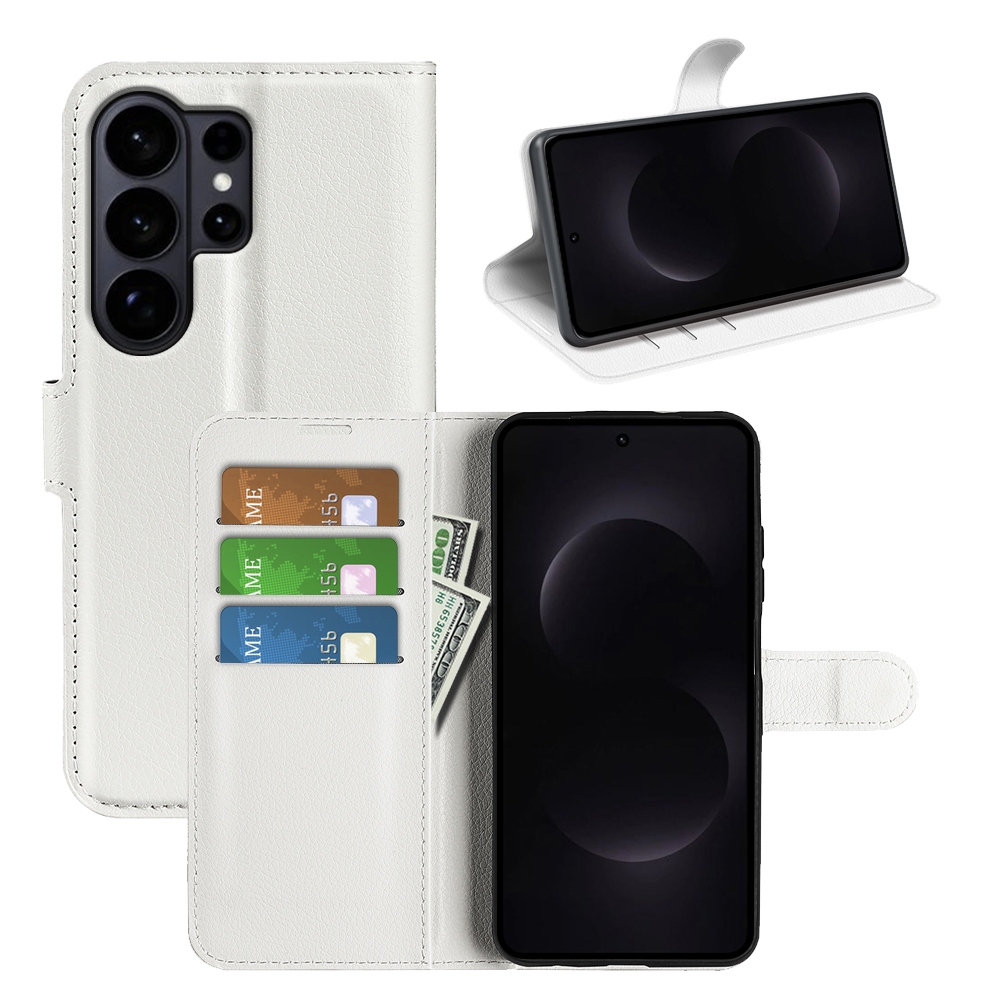 Litchi knížkové pouzdro na Samsung Galaxy S26 Ultra - bílé