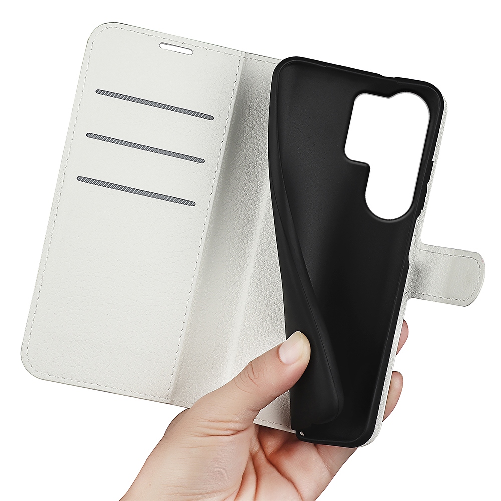 Litchi knížkové pouzdro na Samsung Galaxy S26 Ultra - bílé