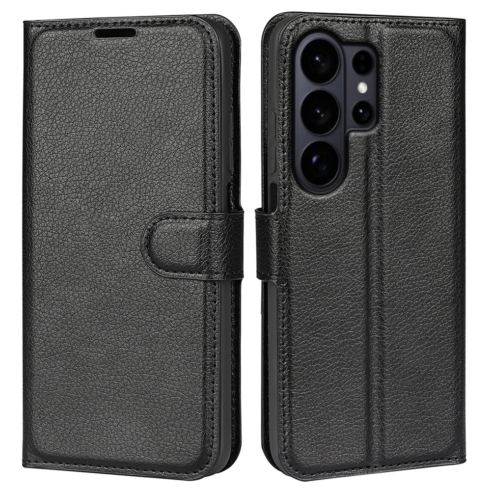 Litchi knížkové pouzdro na Samsung Galaxy S26 Ultra - černé
