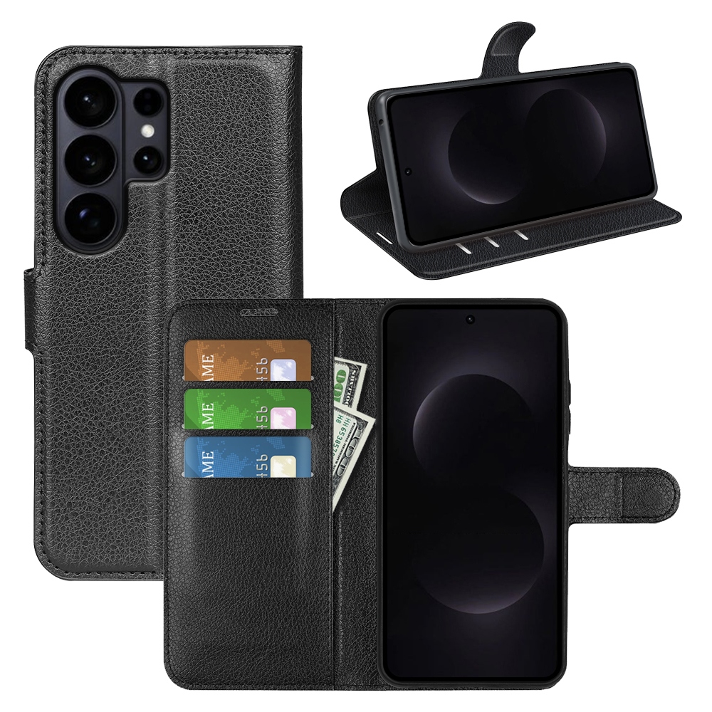 Litchi knížkové pouzdro na Samsung Galaxy S26 Ultra - černé