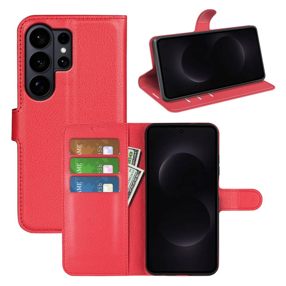 Litchi knížkové pouzdro na Samsung Galaxy S26 Ultra - červené