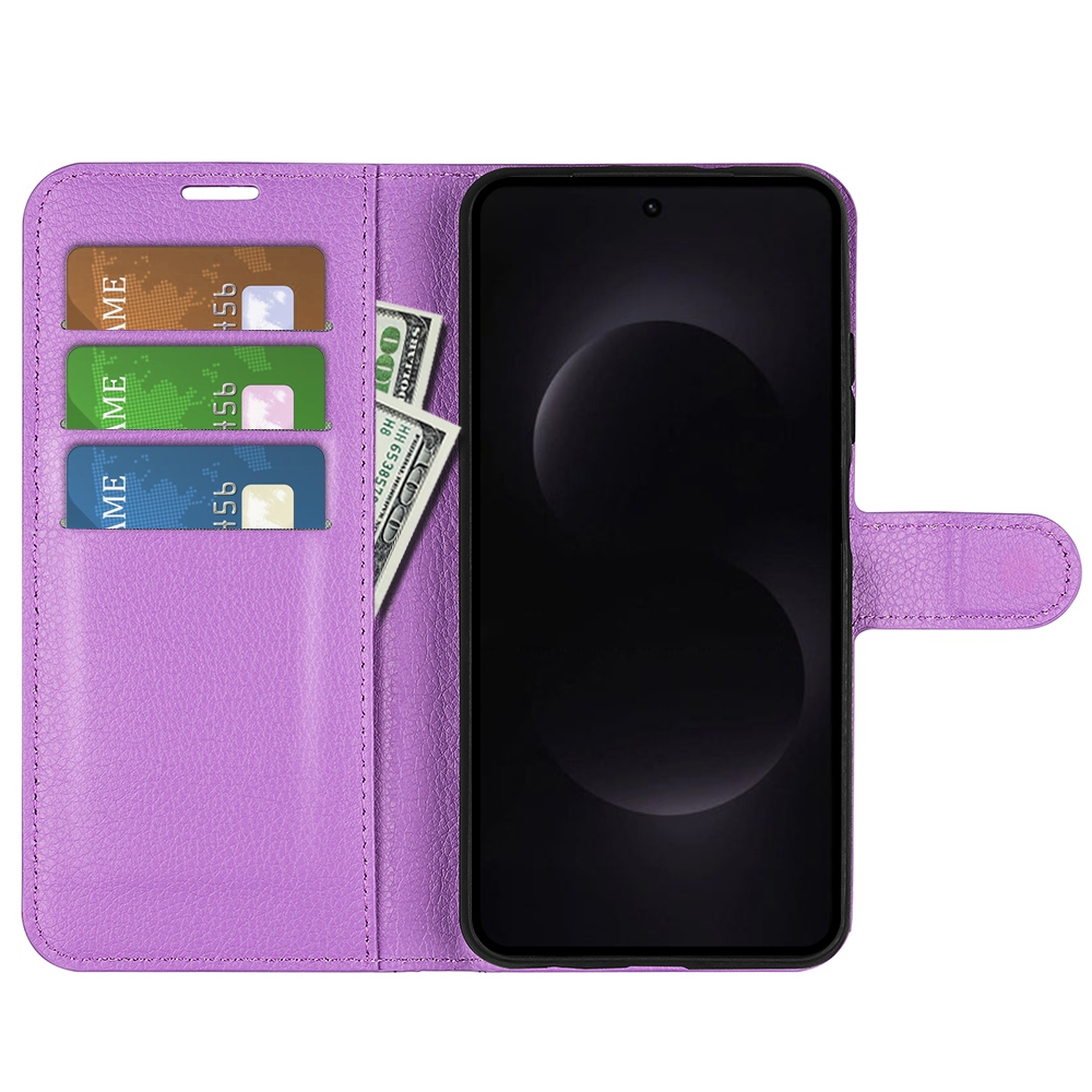 Litchi knížkové pouzdro na Samsung Galaxy S26 Ultra - fialové
