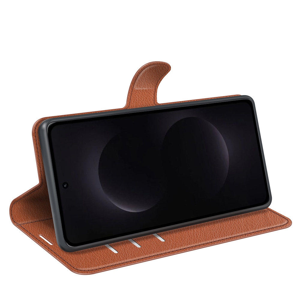 Litchi knížkové pouzdro na Samsung Galaxy S26 Ultra - hnědé