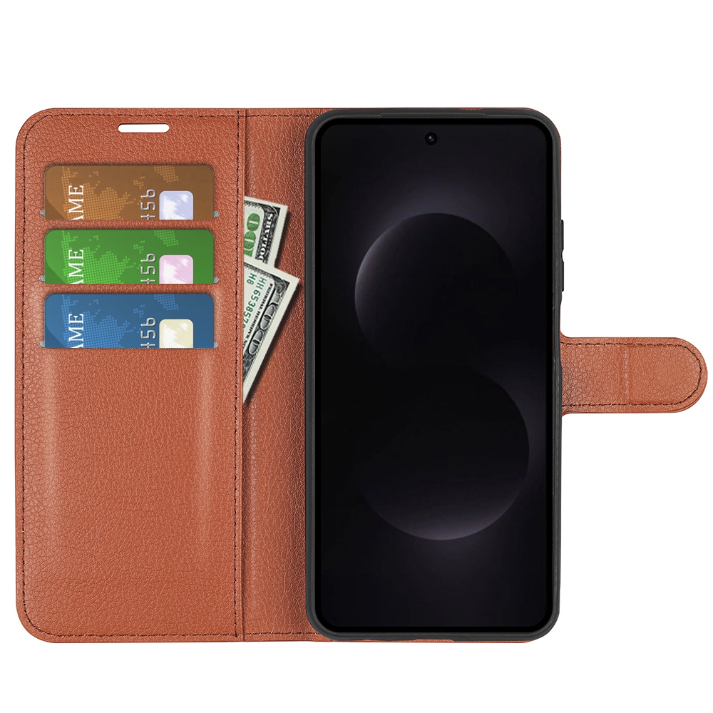 Litchi knížkové pouzdro na Samsung Galaxy S26 Ultra - hnědé