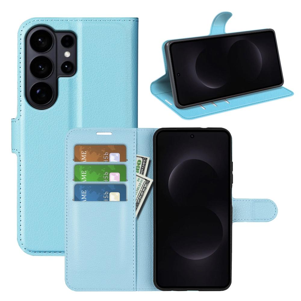 Litchi knížkové pouzdro na Samsung Galaxy S26 Ultra - modré