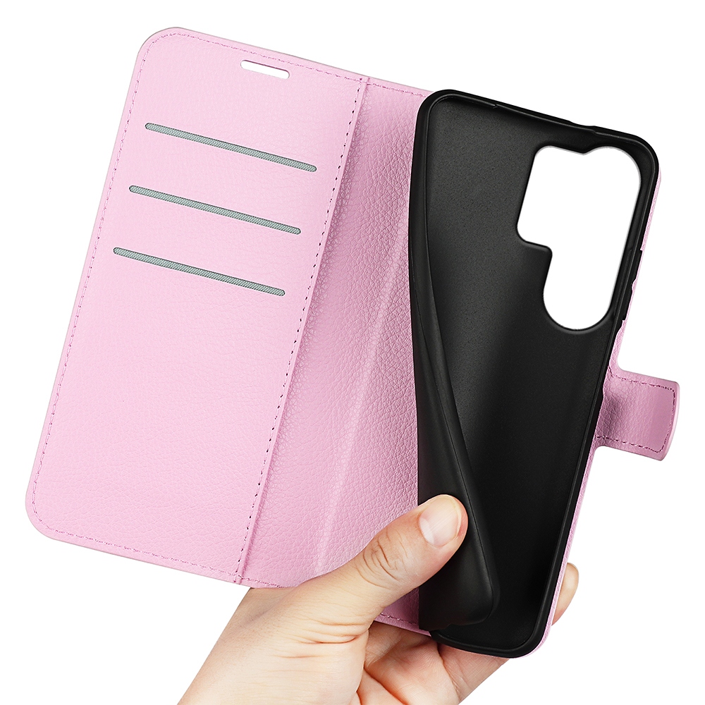 Litchi knížkové pouzdro na Samsung Galaxy S26 Ultra - růžové