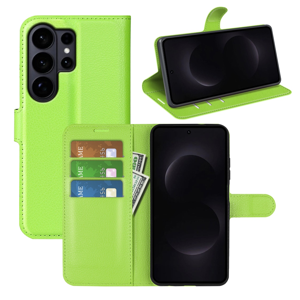 Litchi knížkové pouzdro na Samsung Galaxy S26 Ultra - zelené