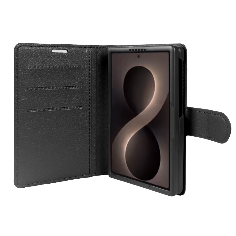 Litchi knížkové pouzdro na Samsung Galaxy Z Fold8 5G - černé