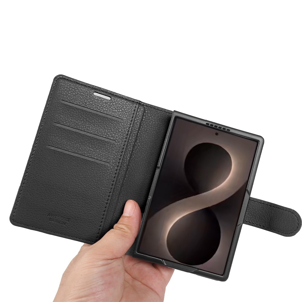 Litchi knížkové pouzdro na Samsung Galaxy Z Fold8 5G - černé