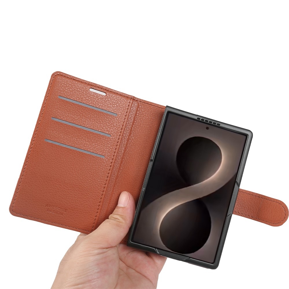 Litchi knížkové pouzdro na Samsung Galaxy Z Fold8 5G - hnědé