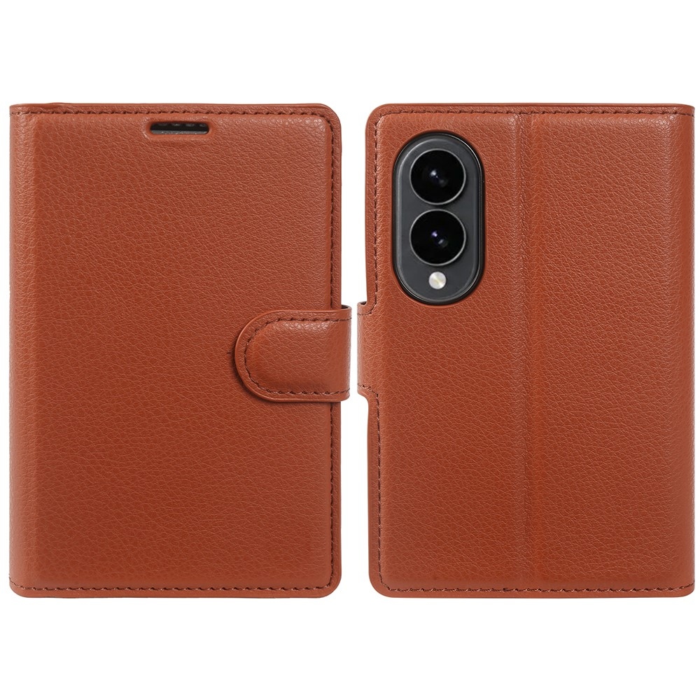Litchi knížkové pouzdro na Samsung Galaxy Z Fold8 5G - hnědé
