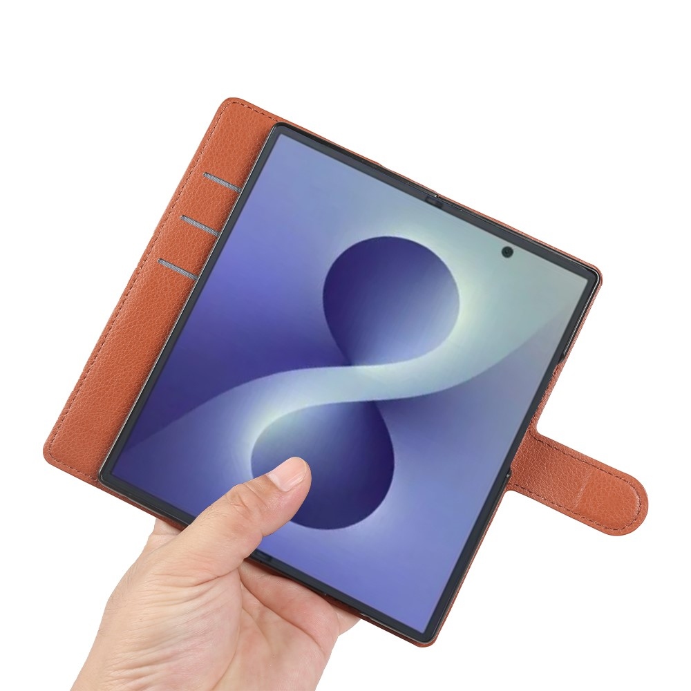 Litchi knížkové pouzdro na Samsung Galaxy Z Fold8 Ultra 5G - hnědé