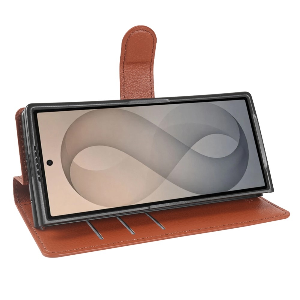 Litchi knížkové pouzdro na Samsung Galaxy Z Fold8 Ultra 5G - hnědé
