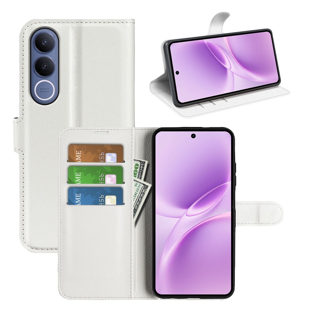 Litchi knížkové pouzdro na Vivo V70 FE 5G - bílé