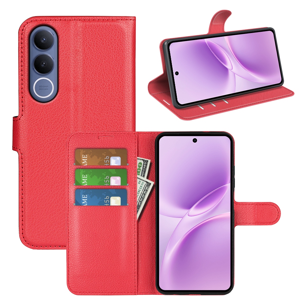 Litchi knížkové pouzdro na Vivo V70 FE 5G - červené