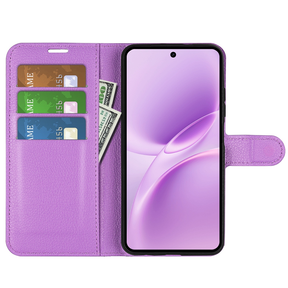 Litchi knížkové pouzdro na Vivo V70 FE 5G - fialové