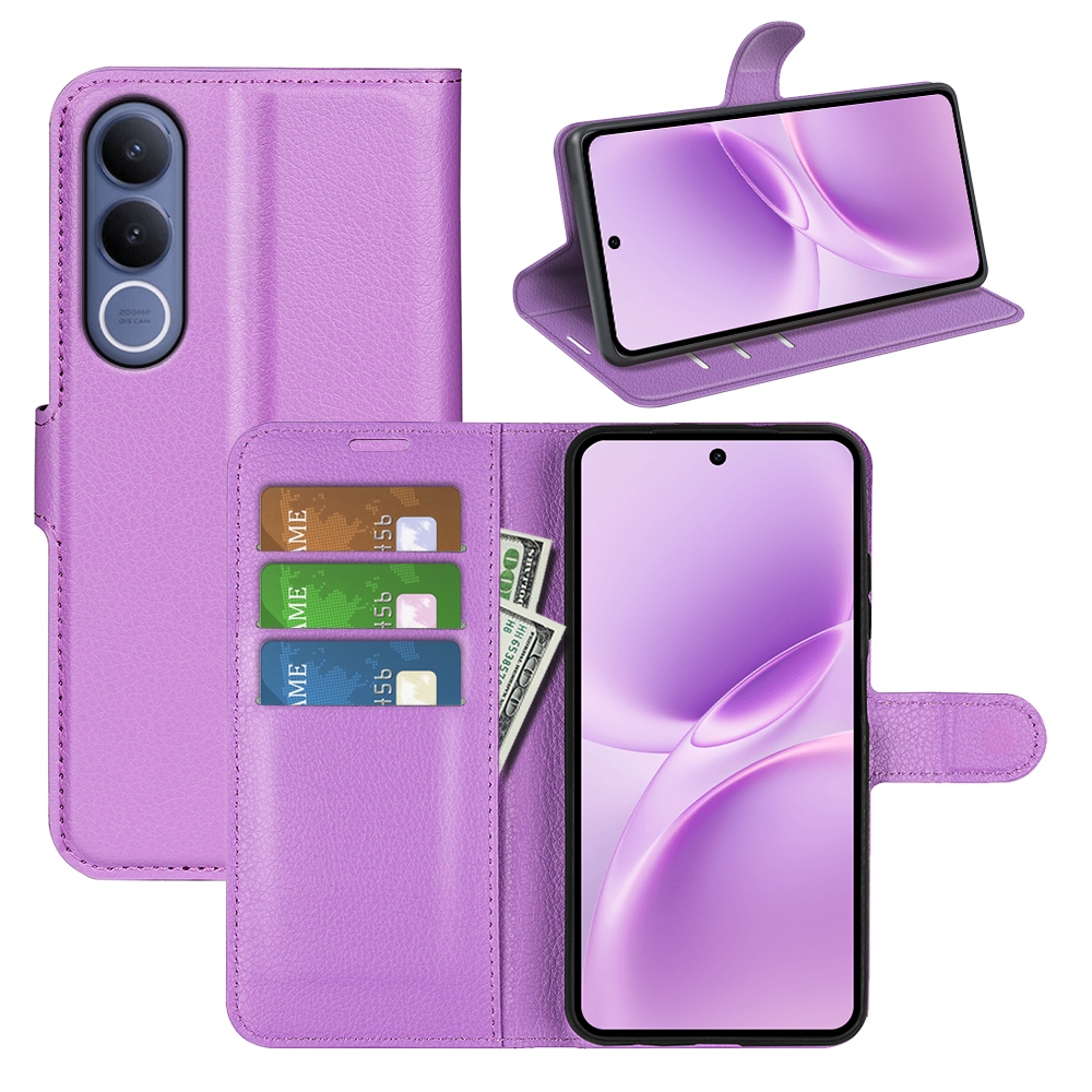 Litchi knížkové pouzdro na Vivo V70 FE 5G - fialové