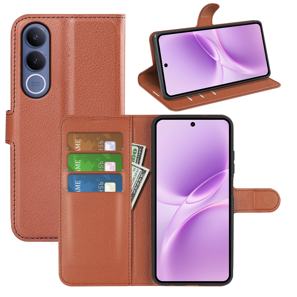 Litchi knížkové pouzdro na Vivo V70 FE 5G - hnědé
