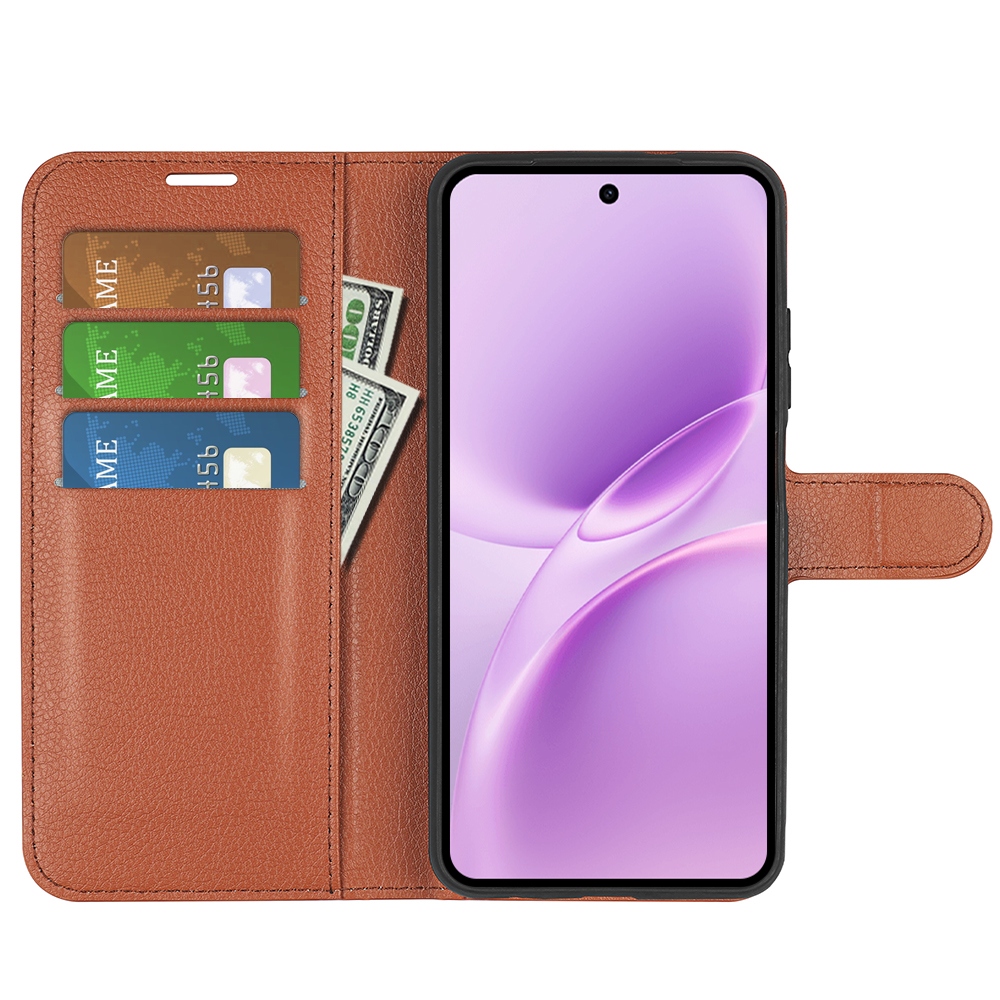 Litchi knížkové pouzdro na Vivo V70 FE 5G - hnědé