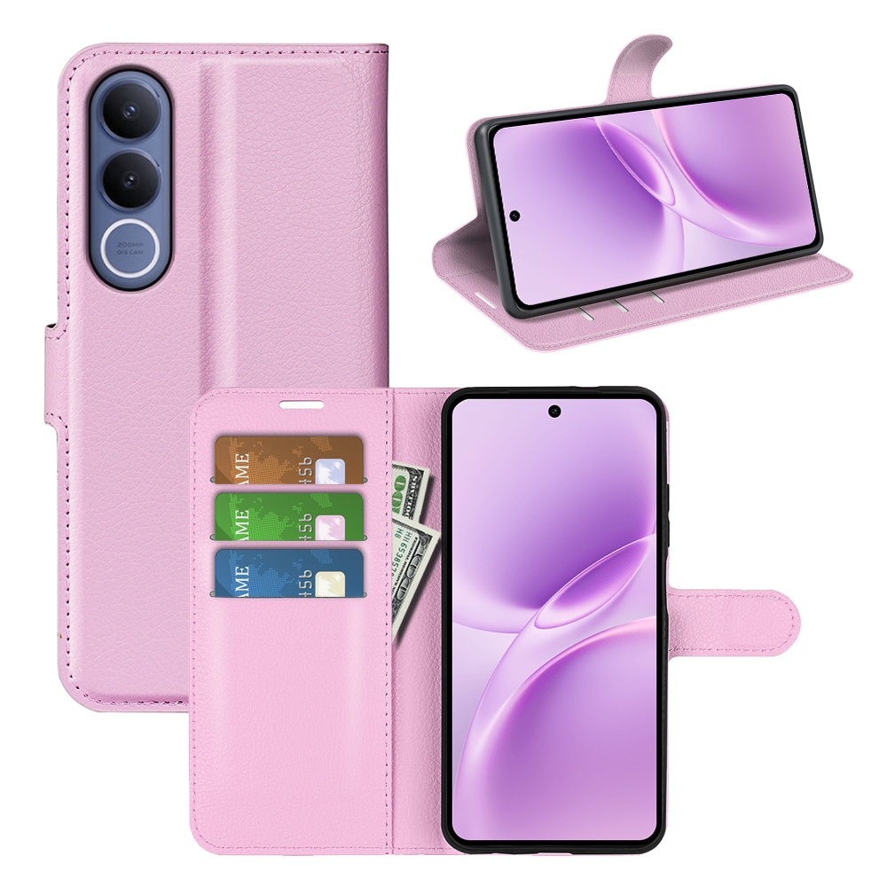 Litchi knížkové pouzdro na Vivo V70 FE 5G - růžové