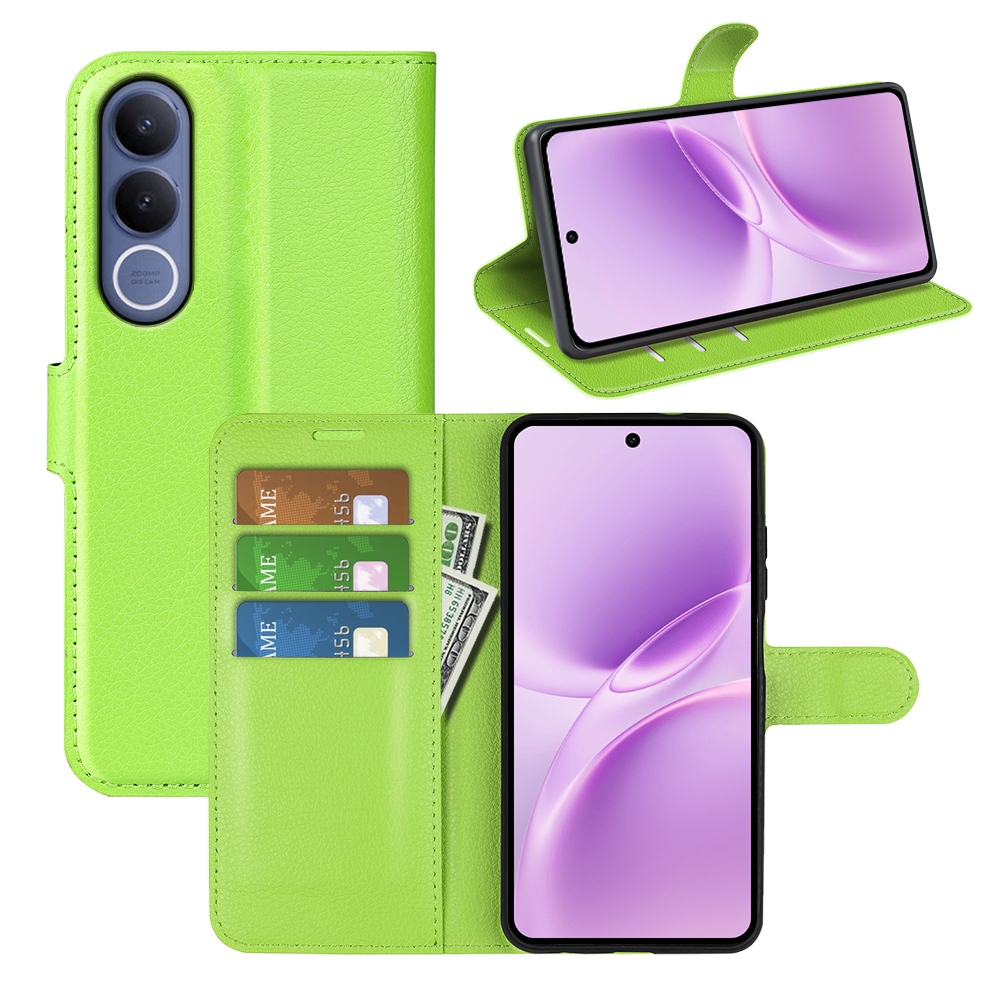 Litchi knížkové pouzdro na Vivo V70 FE 5G - zelené