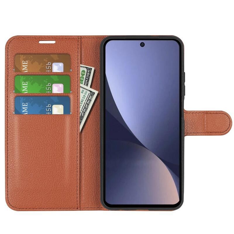 Litchi knížkové pouzdro na Xiaomi 13 Pro - hnědé