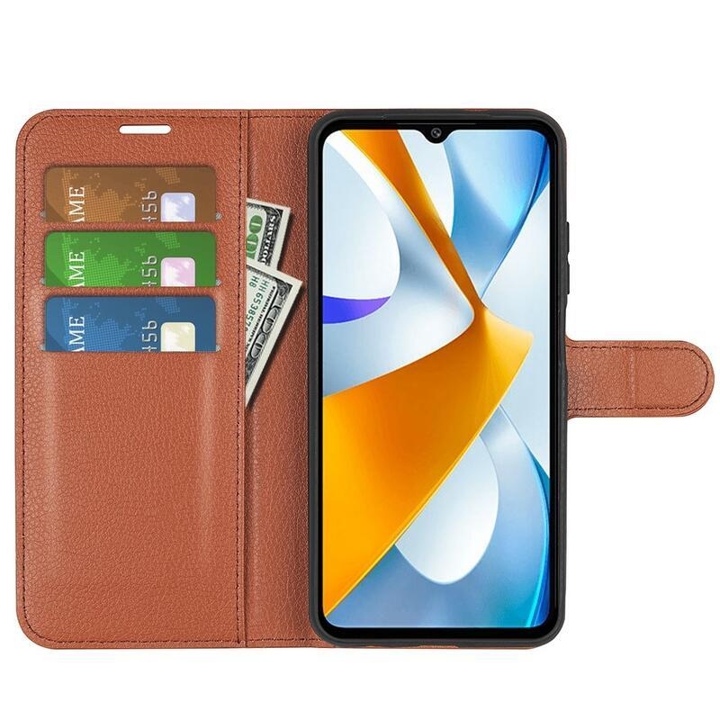 Litchi knížkové pouzdro na Xiaomi Poco C40 - hnědé