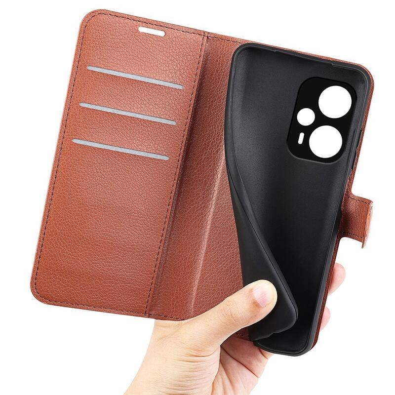 Litchi knížkové pouzdro na Xiaomi Poco F5 - hnědé