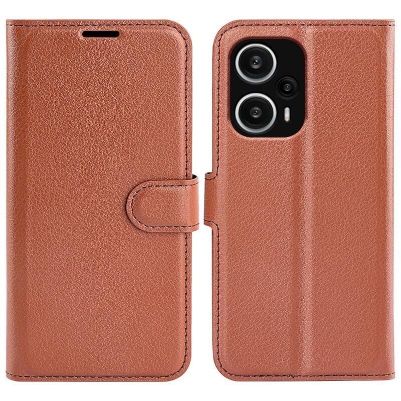 Litchi knížkové pouzdro na Xiaomi Poco F5 - hnědé