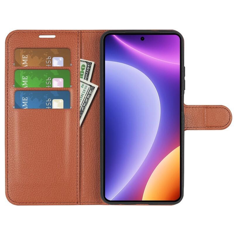 Litchi knížkové pouzdro na Xiaomi Poco F5 - hnědé