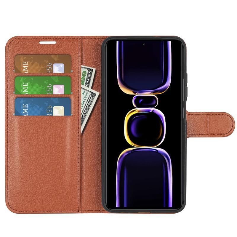 Litchi knížkové pouzdro na Xiaomi Poco F5 Pro - hnědé
