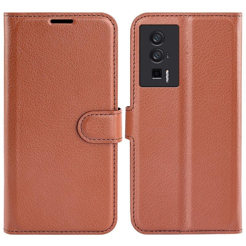 Litchi knížkové pouzdro na Xiaomi Poco F5 Pro - hnědé