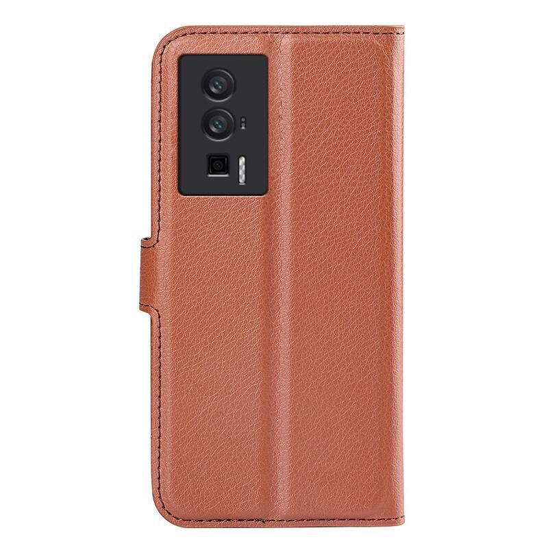 Litchi knížkové pouzdro na Xiaomi Poco F5 Pro - hnědé